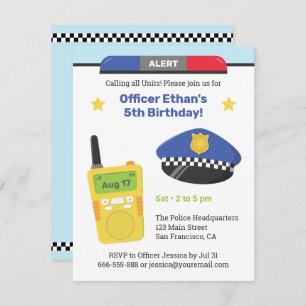 Alert Walkie Talkie Kids Police Birthday Party Invitation