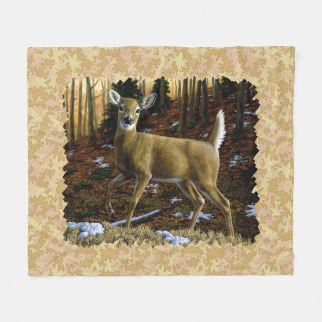 Alert Whitetail Doe Fleece Blanket (Front (Horizontal))