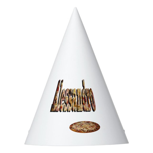 Alessandro Name, Made With Pizza, Party Hat (Front)