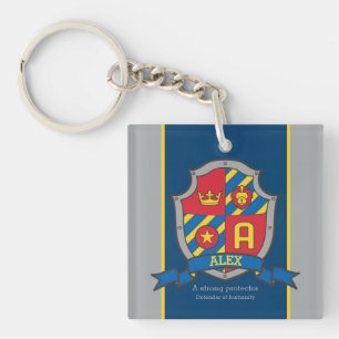 Alex name meaning boys knight crest custom key ring