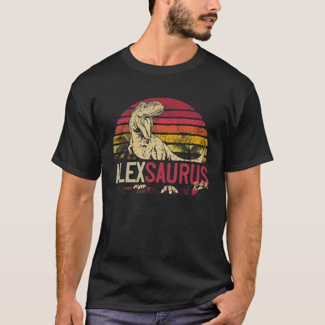 Alex Saurus Funny Personalised Dinosaur T Rex Name T-Shirt (Front)