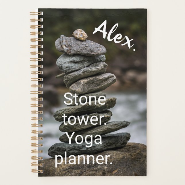 Alex. Stone tower. Personalise yoga Planner (Front)