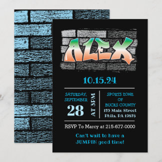 ALEX Your Name Graffiti Brick Wall Paint Splatter Invitation