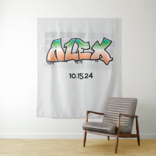ALEX Your Name Graffiti Brick Wall Paint Splatter Tapestry