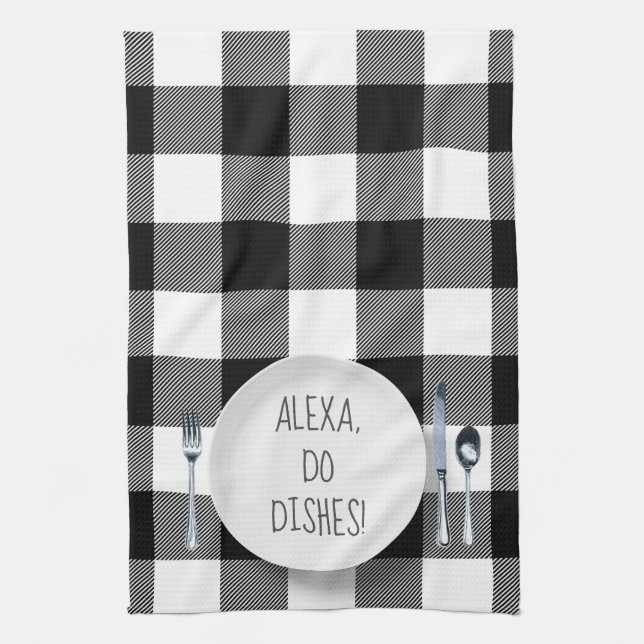 Alexa Command humour for doing dishes Tea Towel (Vertical)