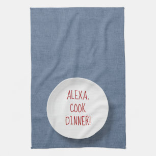 Alexa Command humour on plate Tea Towel