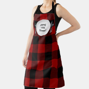 Alexa command on buffalo plaid apron