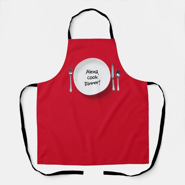 Alexa command on white plate apron (Front)