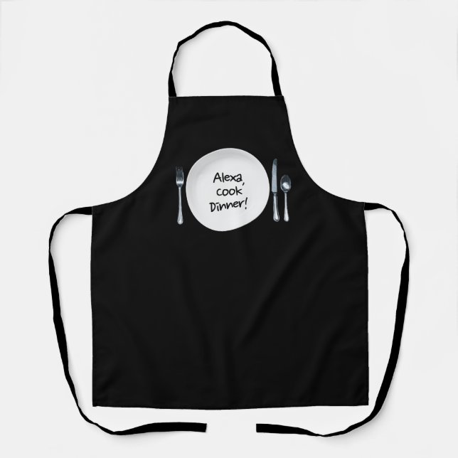 Alexa command on white plate apron (Front)