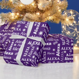 Alexa Custom Name With Snowflakes Wrapping Paper