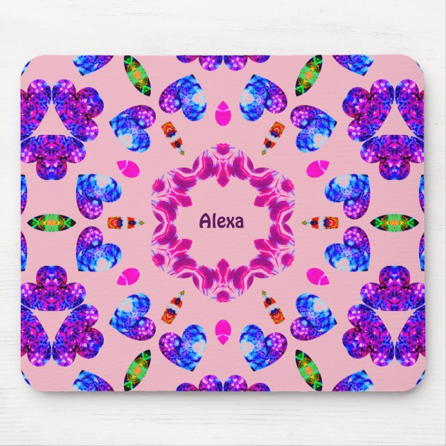 ALEXA ~ Glittering Heart Pattern ~ Personalised ~  Mouse Pad (Front)