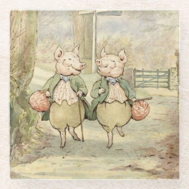 Alexander and Pigling Bland by Beatrix Potter Glass Coaster (Front)