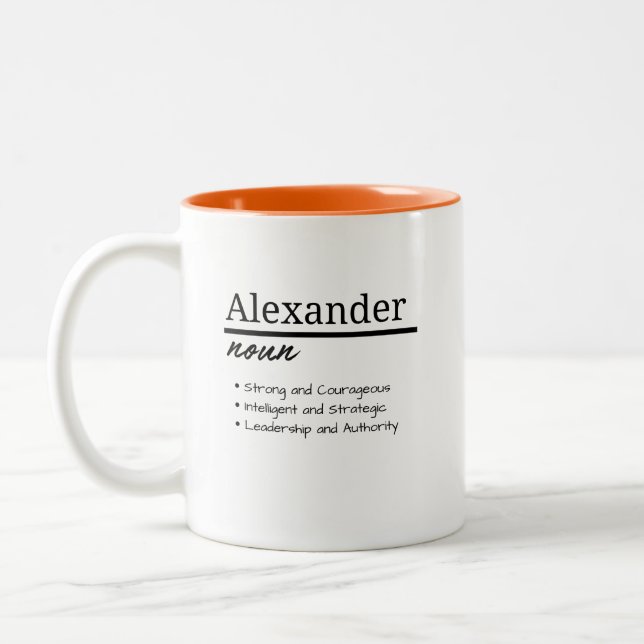 Alexander, Boy Personalised Name Definition Two-Tone Coffee Mug (Left)