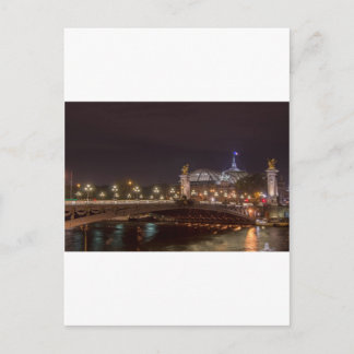 Alexander bridge and grand palais at night Paris Postcard