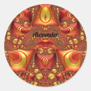 ALEXANDER ~ Red Brown Yellow Fractal Design ~ Classic Round Sticker