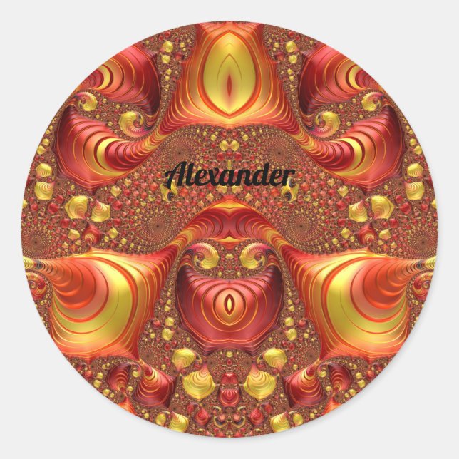 ALEXANDER ~ Red Brown Yellow Fractal Design ~  Classic Round Sticker (Front)