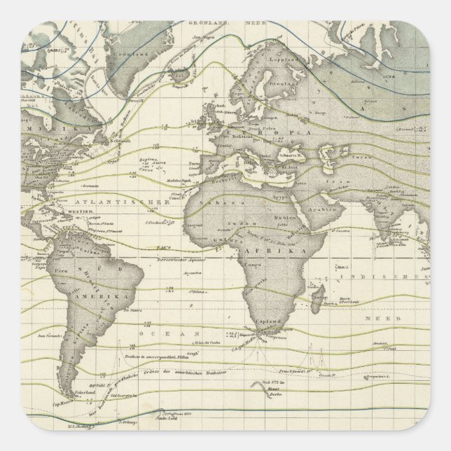 Alexander von Humboldt's system isothermal curves Square Sticker (Front)