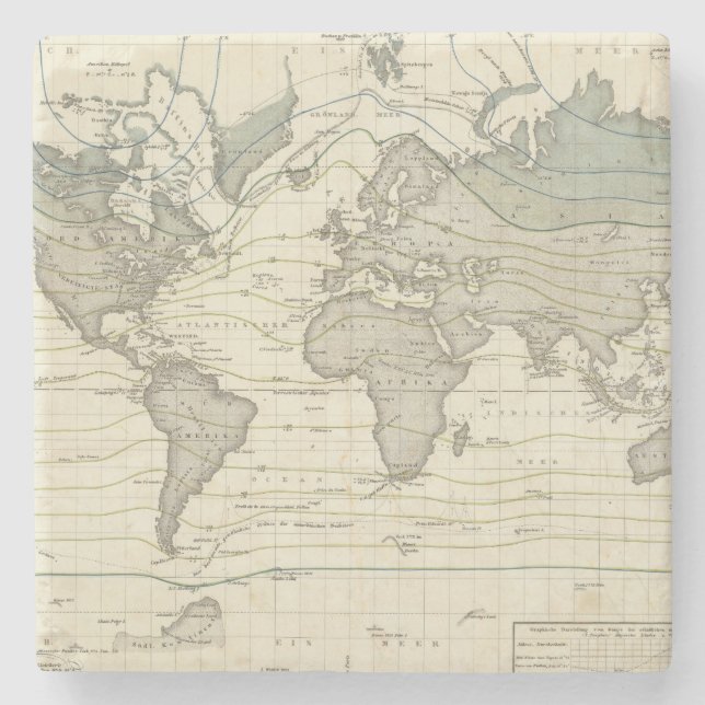 Alexander von Humboldt's system isothermal curves Stone Coaster (Front)
