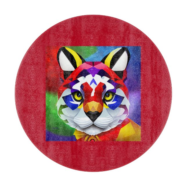 Alexander's Cat red round glass cutting board (Front)