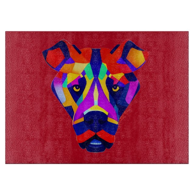 Alexander's Dog red glass cutting board (Front)