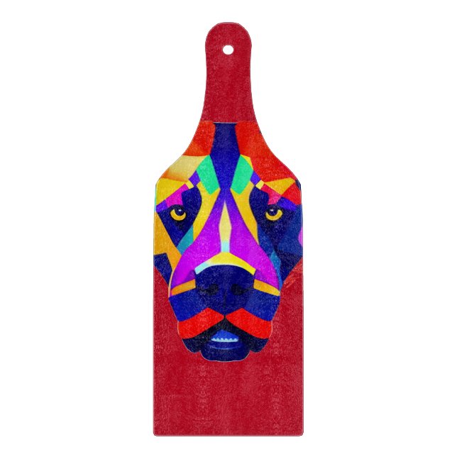 Alexander's Dog red glass paddle cutting board (Front)