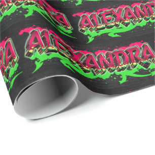 Alexandra Vorname Name Graffiti red green Wrapping Paper