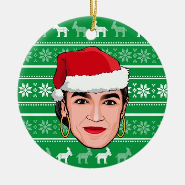 Alexandria Ocasio-Cortez (AOC) Christmas Ceramic Ornament (Front)
