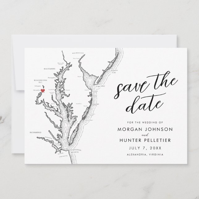 Alexandria Virginia Map Modern Wedding Save The Date (Front)