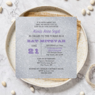 Alexandrite and Silver Glitter Bat Mitzvah Invitation