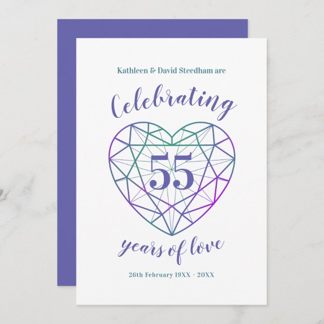 Alexandrite Anniversary 55 years of love invites (Front/Back)