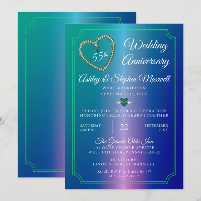 Alexandrite Diamond 55th Wedding Anniversary Party Invitation (Front/Back)