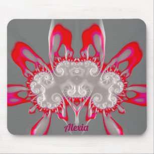 ALEXIA ~ FLUORO PINK RED GRAY WHITE ~ Fractal Mouse Pad