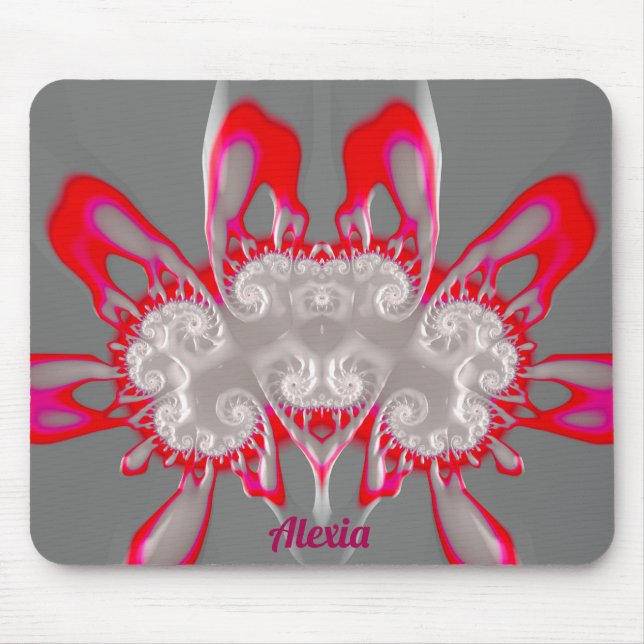 ALEXIA ~ FLUORO PINK RED GRAY WHITE ~ Fractal  Mouse Pad (Front)
