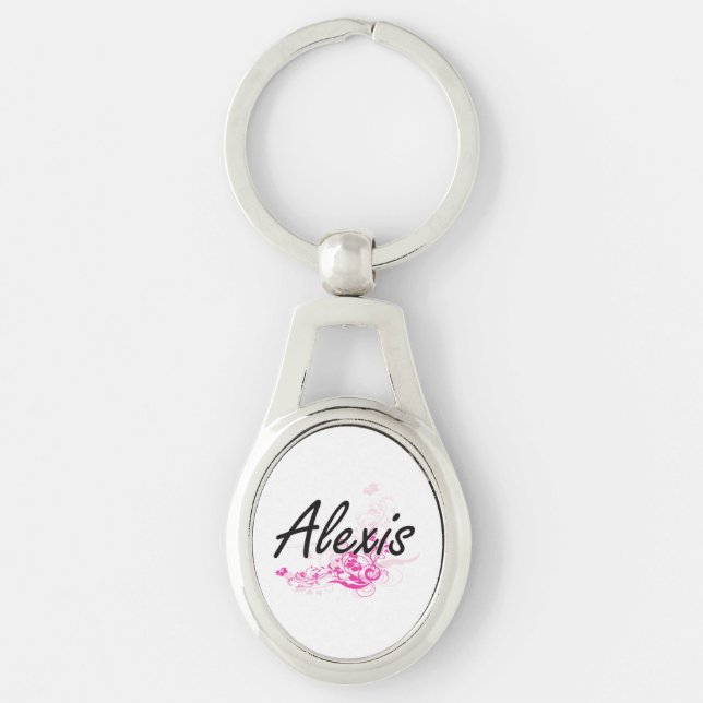 Alexis Artistic Name Design with Flowers Key Ring (Front)