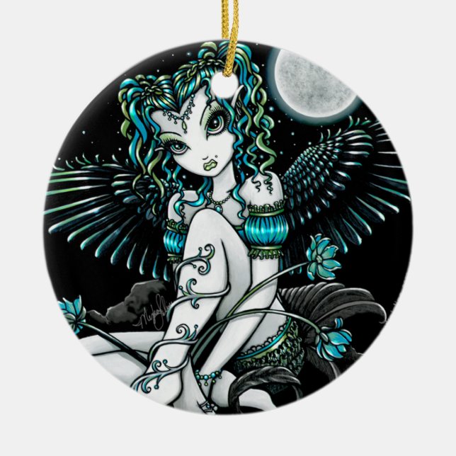 "Alexis" Water Lily Moon Angel Ornament (Front)