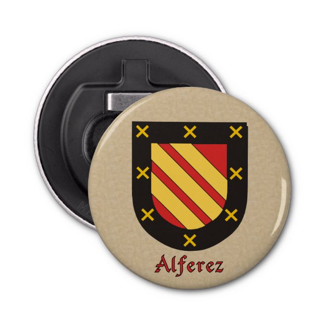 Alferez Heraldic Arms on Parchment Style Back Bottle Opener (Front)