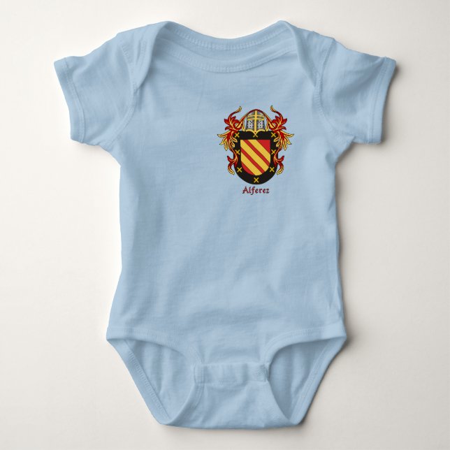 Alferez Historical Shield with Helm and Mantle Baby Bodysuit (Front)
