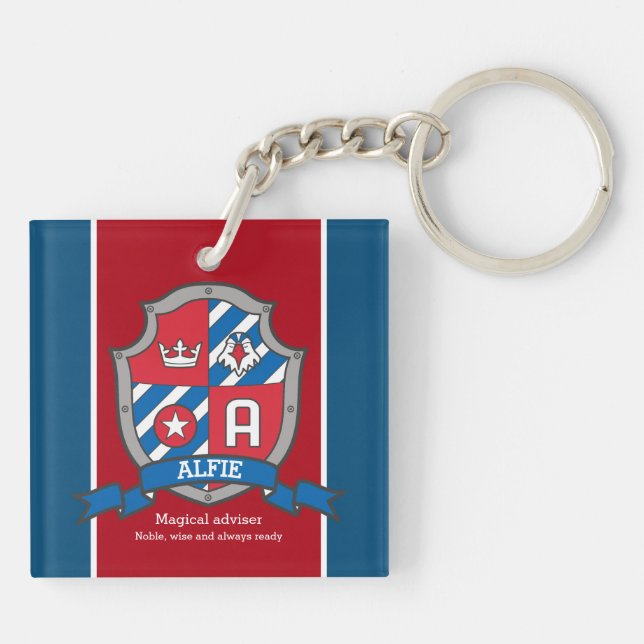 Alfie name meaning boys crest bird custom key ring (Back)