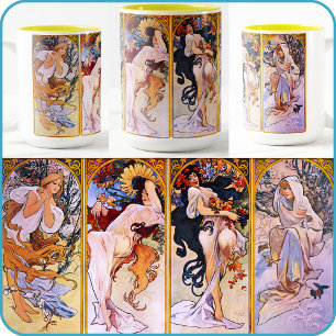 Alfons (Alphonse) Mucha's "Four Seasons" Art - Two-Tone Coffee Mug