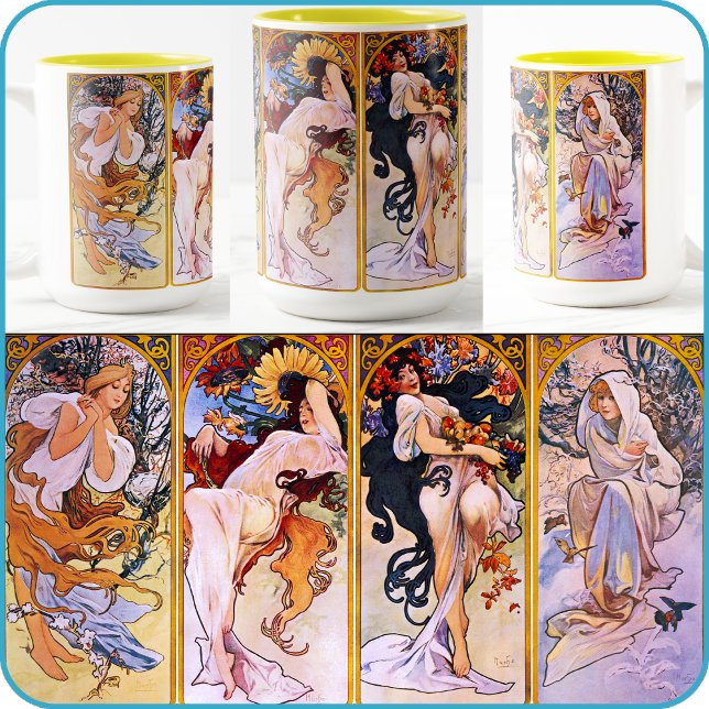 Alfons (Alphonse) Mucha's "Four Seasons" Art - Two-Tone Coffee Mug (Creator Uploaded)