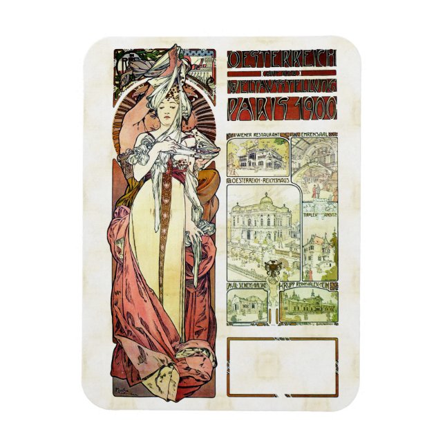 Alfons Mucha 1900 Austrian Pavilion Magnet (Vertical)