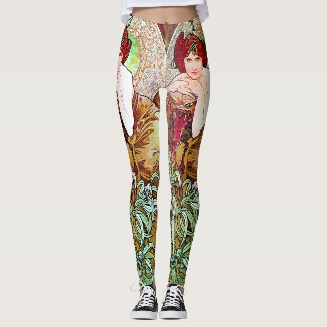 Alfons Mucha 1900 The Precious Stones Emerald Leggings (Front)