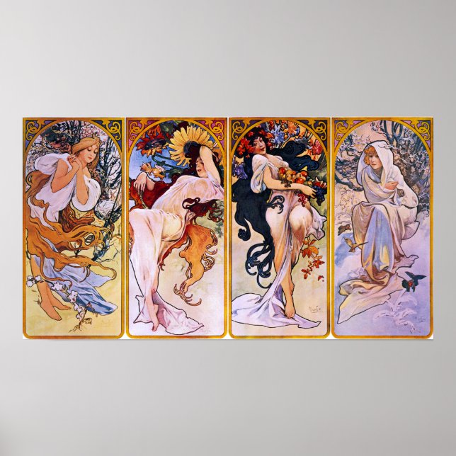 Alfons Mucha Art Nouveau Four Seasons Painting Poster (Front)
