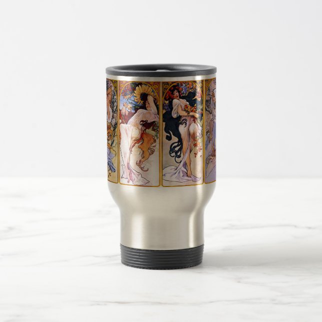 Alfons Mucha Art Nouveau Girls Painting Travel Mug (Center)