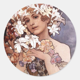Alfons Mucha: Flower Classic Round Sticker
