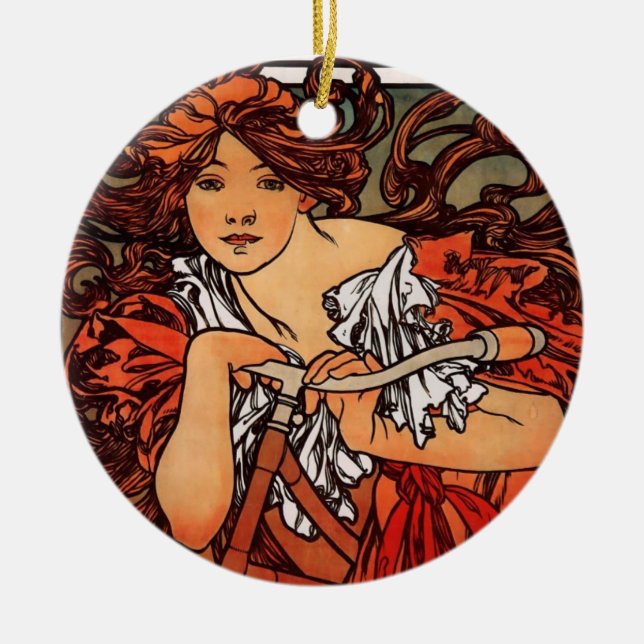 Alfons Mucha Perfecta Ceramic Tree Decoration (Front)