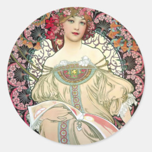Alfons Mucha Reverie 1897 Classic Round Sticker