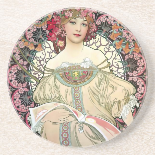 Alfons Mucha Reverie 1897 Coaster (Front)