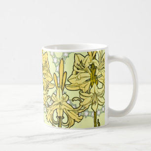 Alfonse Mucha Art Nouveau Lily Floral Pattern Coffee Mug