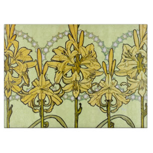 Alfonse Mucha Art Nouveau Lily Floral Pattern Cutting Board